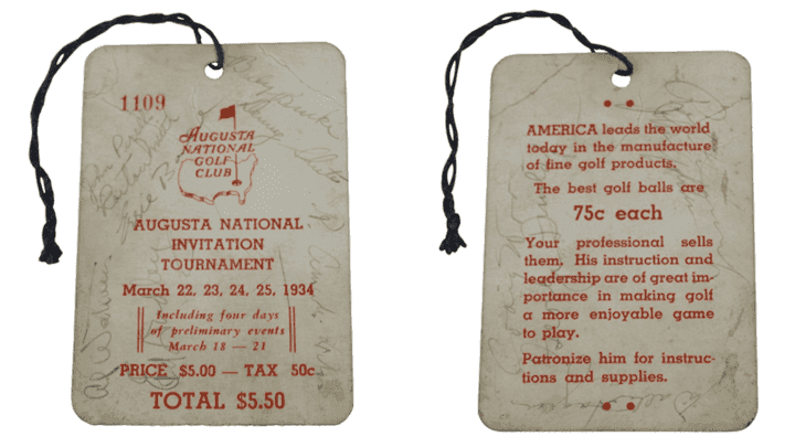 Cover Image for Ticket to 1934 Masters tops $470k in record sale