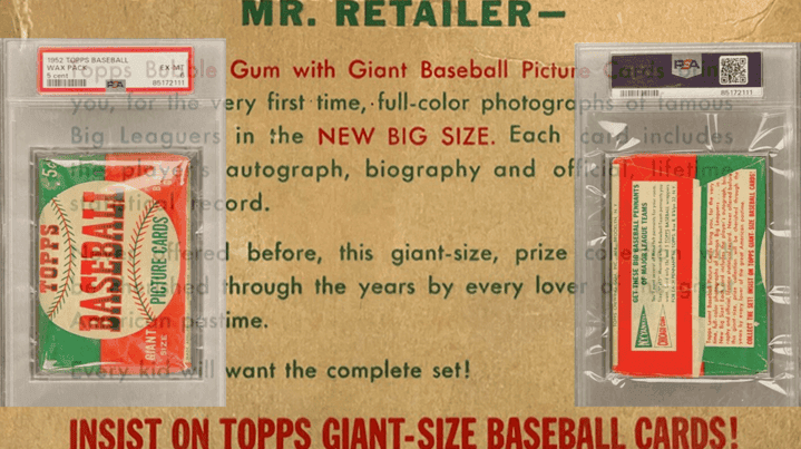 Pack of 1952 Topps cards, graded PSA 6, sells for $69,000