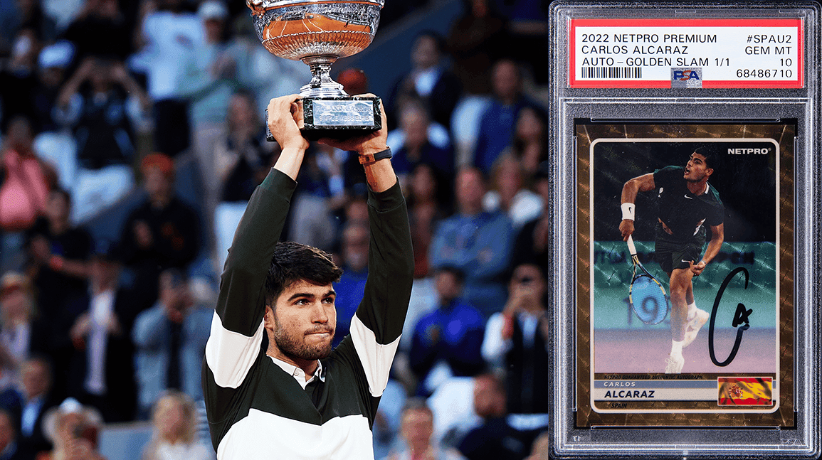 Cover Image for Carlos Alcaraz 1/1 rookie card to sell for record after French Open win