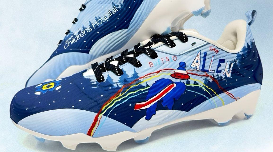 Josh Allen wears cleats designed by patients at Oishei Children's Hospital