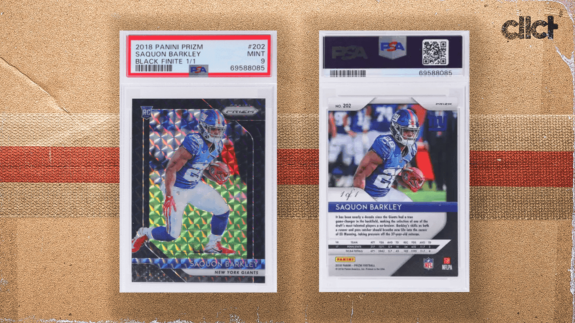 Cover Image for Saquon Barkley's Black Finite 1/1 card sells for record $42,550