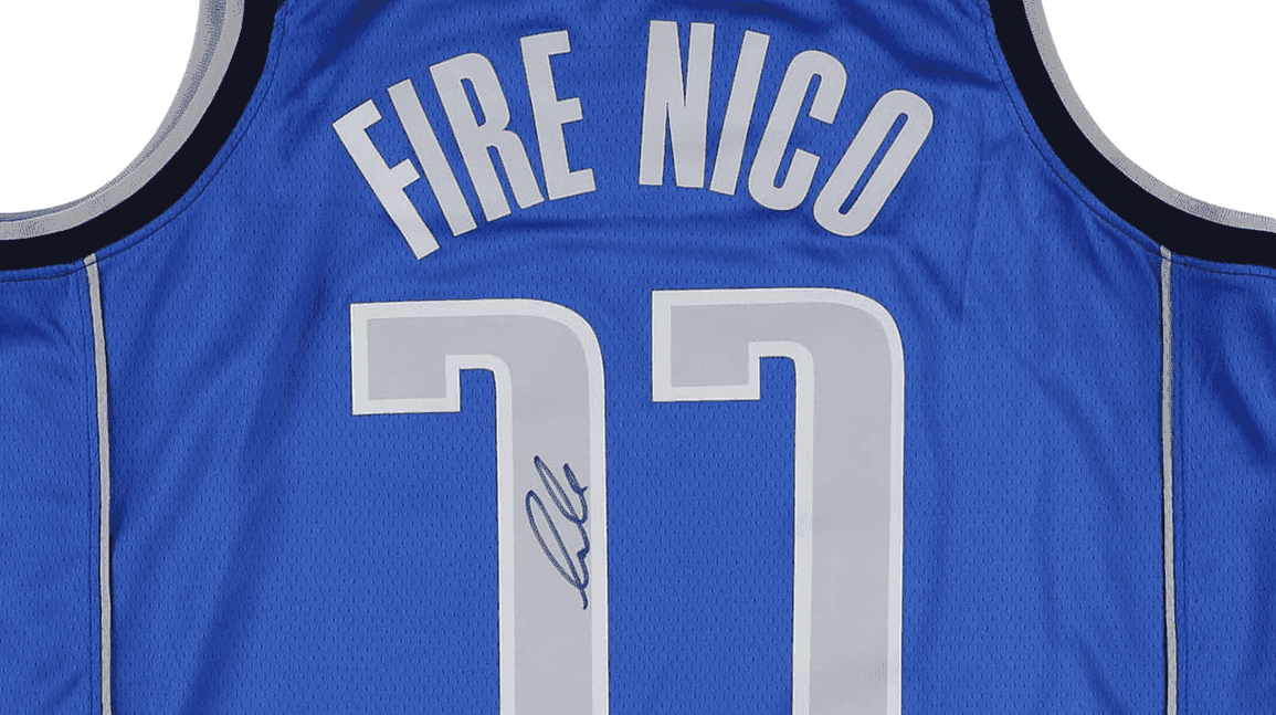 Cover Image for 'Fire Nico' Mavs jersey, signed by Luka Dončić, up for auction