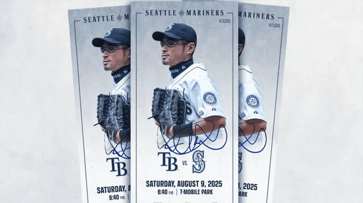 Cover Image for Mariners selling Ichiro-signed tickets from number retirement ceremony