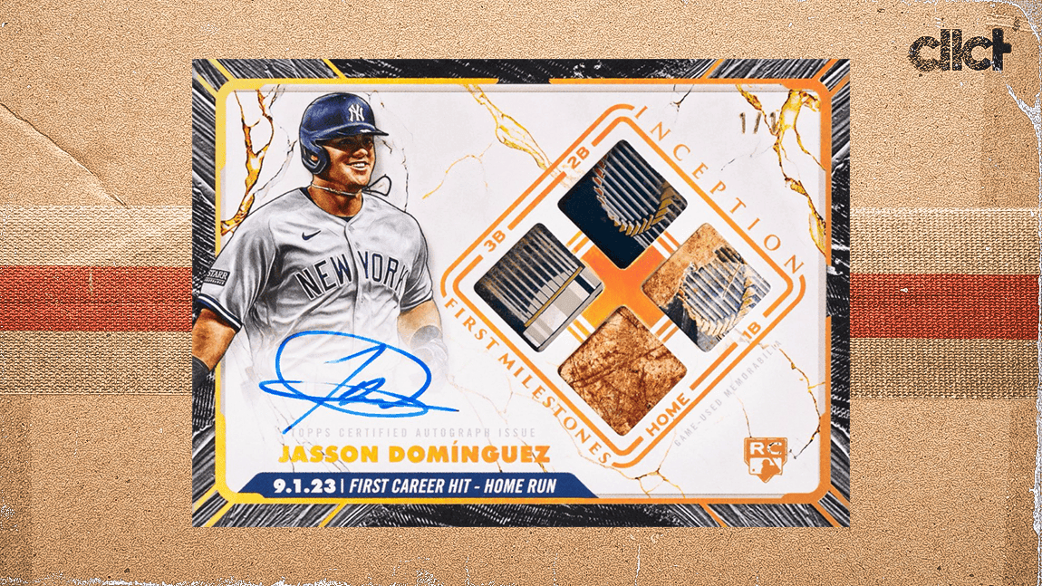 Cover Image for Jasson Dominguez card to include relics of bases from first homer