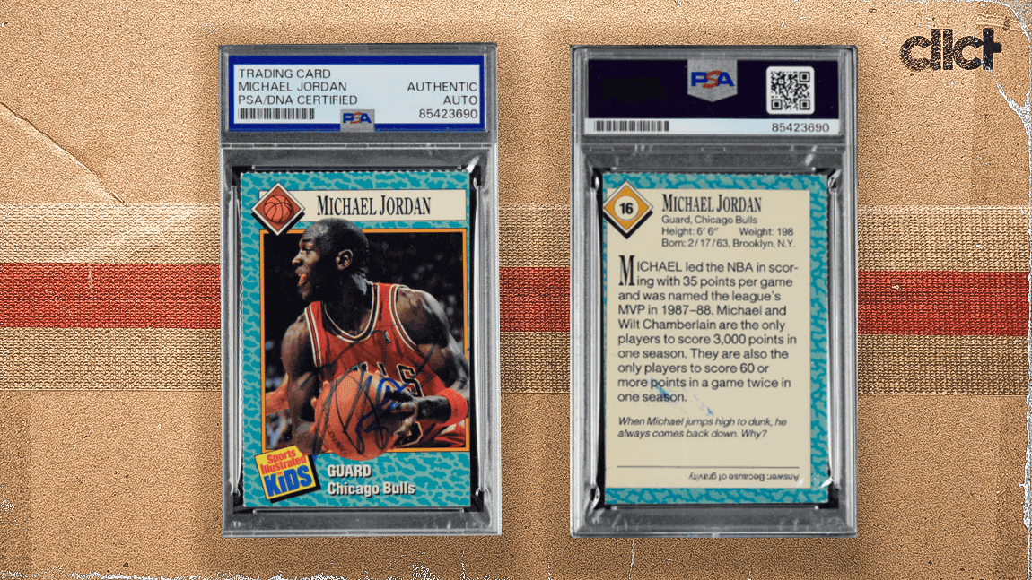 Cover Image for Michael Jordan-signed S.I. for Kids card up for auction
