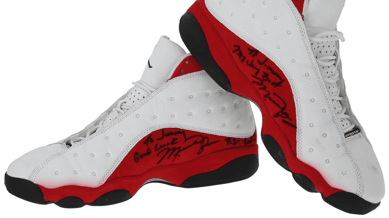 Michael Jordan-signed shoes with 'Can I Have Calls!!" inscription sell for $51,240