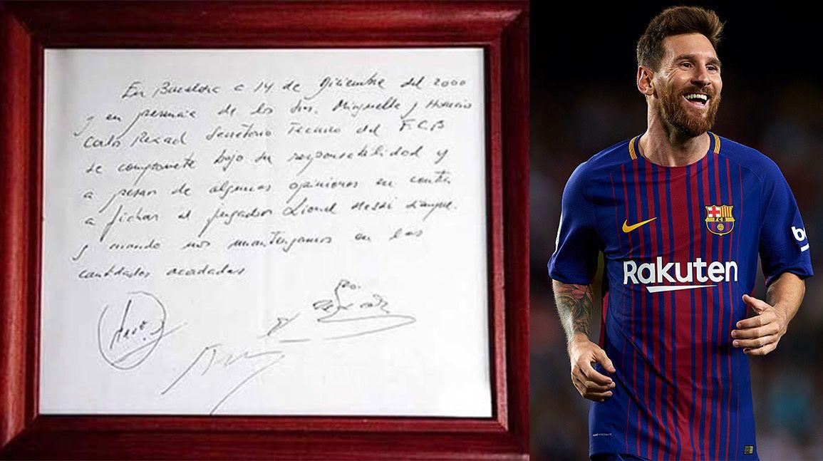 Cover Image for Napkin which brought Messi to Barcelona sells for $964,450